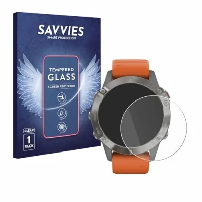 Abbildung von Savvies Panzer Schutz Glas für Garmin Fenix 6/6 Pro / 6 Solar 9H Hartglas, Anti Fingerprint, Displayschutz