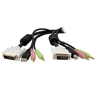 Abbildung von StarTech.com 4,5 m 4 in 1 USB Dual Link DVI D KVM Switchkabel mit Audio und Mikrofon, 4,57 m, Schwarz, 1x 25 pin D, 2x 3.5 mm Stereo, USB, Männlich/Männlich, 930 g
