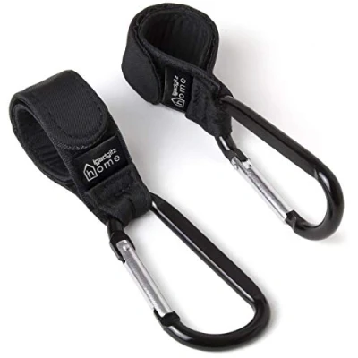 Abbildung von iGadgitz Home U7098 Haken Kinderwagen Klettverschluss Karabiner Schwarz 2 Stk