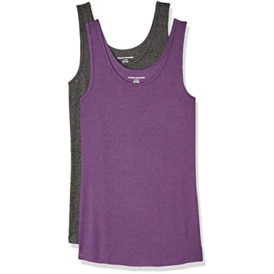 Abbildung von Amazon Essentials Damen Tanktop schlanke Passform, 2er Pack, Dunkelgrau Meliert/Dunkelpurpur, XS