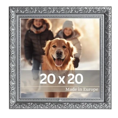 Abbildung von VictoR Vintage Bilderrahmen „Rubens“ in 20x20 cm Schwarz Silber Leiste: 30x20mm Echtglas Fotorahmen Barock Antik Quadratisch