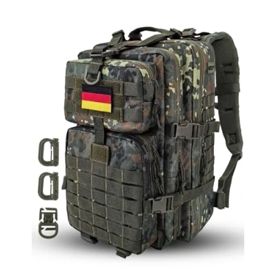 Abbildung von Hannibal Tactical MOLLE Assault Backpack, Backpack Military Army Camping Rucksack, 3 Day Pack Trip w/USA Flag Patch, D Rings, Flecktarn
