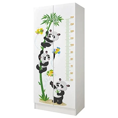 Abbildung von Leomark Weiß zweitüriger Kleiderschrank für Kinder Roma funktionaler Schwebetürenschrank, Dim: 70 x 42,5 161,5 (H) cm, Kommode, Schrank, Möbel Kinder, UV Druck: Pandas