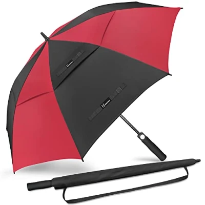 Abbildung von NINEMAX Regenschirm Groß Sturmfest,Golf Stockschirm XL Automatik Auf,62 Inch für Herren Damen,Doppelt üBerdachung BelüFtet(Schwarz/Rot)