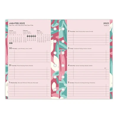 Abbildung von Filofax Taschenkalender, illustriert, floral, 1 Woche auf 2 Seiten (mehrsprachig) 2023