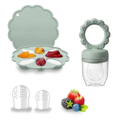 Abbildung von Fruchtsauger Baby für ab 6 monate Schnuller Aufbewahrungsbehälter Babynahrung Muttermilch Eiswürfel (Sunflower Green)
