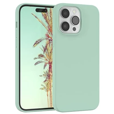 Abbildung von EAZY CASE Premium Silikon Handyhülle kompatibel mit iPhone 14 Pro Max, Slimcover Kameraschutz und Innenfutter, Silikonhülle, Schutzhülle, Bumper, Handy Case, Hülle, Softcase, Mint Grün