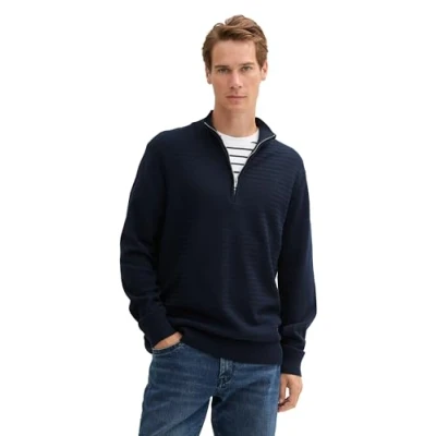 Abbildung von TOM TAILOR Herren Troyer Pullover aus Baumwolle, 10668 Sky Captain Blue, XL