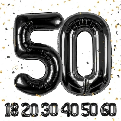 Abbildung von 50 Geburtstag Deko zahlen luftballon jahre Folienballon Schwarz für 50. Geburtstagsdeko Männer Frauen Ballon Zahl zum fliegt mit Helium 50.Geburtstagsparty 40&quot; 101cm Black,