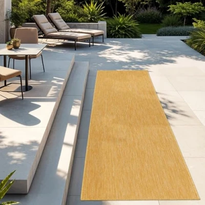 Abbildung von TT Home Teppich Für Outdoor Küchenteppich Balkon Terrasse Unifarbenes Design Modern, Farbe: Gelb, Größe:80x250 cm