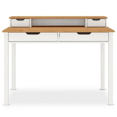 Abbildung von IDIMEX Schreibtisch Raul mit 4 Schubladen aus Massivholz, Eiche/weiß Bürotisch Stauraum und Nische, Home Office Schreibtisch, PC Tisch Aufsatz