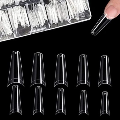 Abbildung von 500 Stücke Acryl Künstlich Nagelspitzen Falsche Nagel, Natürliche Nageltips mit Klar Box, Transparent Kunst Gefälschte Nägel Tipps Fake Coffin Nail Tips für Damen