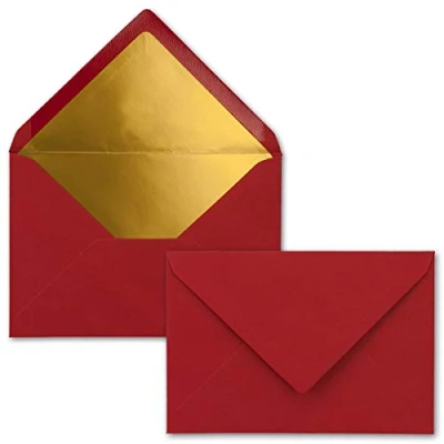 Abbildung von 25x Briefumschläge B6 mit Gold Innenfutter 12,5 x 17,6 cm Dunkelrot (Rot) gefüttert metallic Papier Nassklebung FarbenFroh by GUSTAV NEUSER