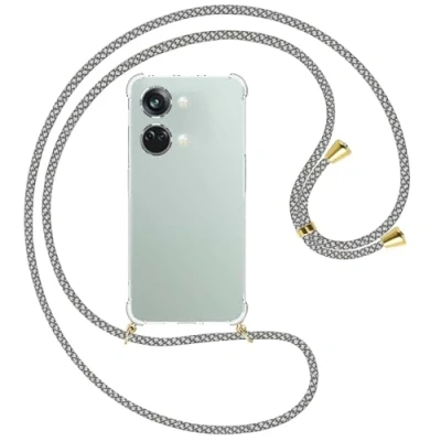 Abbildung von mtb more energy® Handykette kompatibel mit OnePlus Nord 3 Fancy Fishnet/Goldfarbene Ösen Smartphone Hülle zum Umhängen Anti Shock Full TPU Case