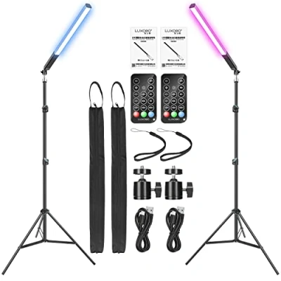 Abbildung von 2 Pack RGB LED Videoleuchte 36 Farben,LUXCEO tragbarer Handheld Fotografi Lichtstab 1000Lumen mit 0,75m bis 2,08m Stative und Fernbedienung,Dimmbar Licht 3000K 6000K