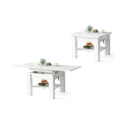 Abbildung von All4All Multifunktionaler Couchtisch Claris Wohnzimmertisch Kaffeetisch kompakte Größe 130x75 cm Höhenverstellbar platzsparend WEIß 05