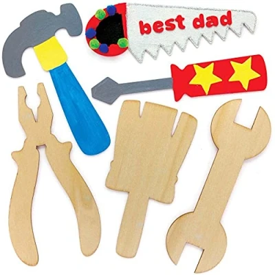 Abbildung von Baker Ross FE551 Holz Werkzeug Bastel Deko 10er Pack, Dekoriert eure eigenen hölzernen Formen, Bastelset für Kinder, Mittel