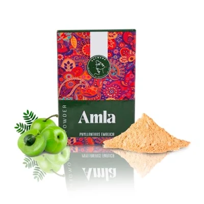 Abbildung von AATMANA Amla Powder Emblica Officinalis Indisches Stachelbeerpulver, Haarpflege, kräftiges und langes Haar, Haarwachstum, Pulver, Größe 100 g