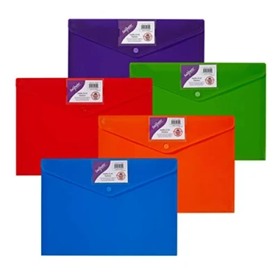 Abbildung von Snopake A4 Rainbow Polyfile Ausweishülle mit Druckknopf, Regenbogenfarben, 5 Stück, Ref: 15787, 330 x 240 mm