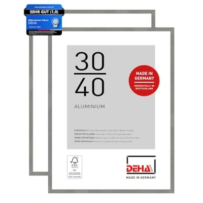 Abbildung von DEHA Design Bilderrahmen, 30 x 40 cm (2er Set), Aluminium, Grau matt, Fotorahmen zum Aufhängen im Hoch &amp; Querformat, bruchsicheres Kunstglas, Tribeca