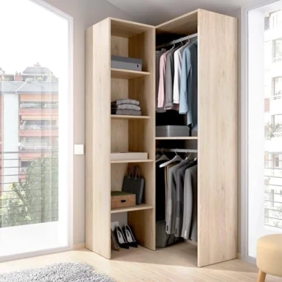 Abbildung von Dmora Kleiderschrank Bernina, Struktur für begehbaren Eckschrank, Offene Eckgarderobe, 79x88h186 cm, Eiche