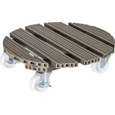 Abbildung von WAGNER Pflanzenroller WPC Ø 38,5 x 11 cm I Blumenroller für Außenbereich + Innenbereich Kübelroller aus FSC® Wood Plastic Composite, Taupe 2 Feststeller Tragkraft 150 kg 20055601