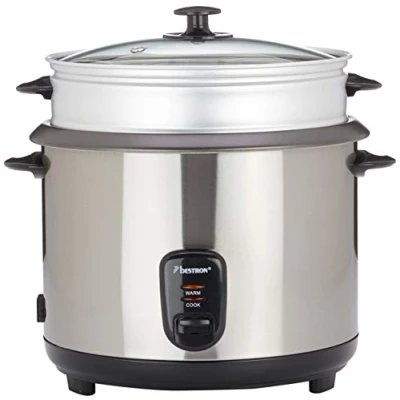 Abbildung von bestron Reiskocher ARC280, 1000 W, mit Dampfgar Aufsatz und Warmhalte Funktion, 2,8 Liter, Edelstahl