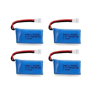Abbildung von YUNIQUE GREEN CLEAN POWER Set von 4 LiPo Batterien 3.7V 380mAh für RC Drohnen Kompatibel mit HUBSAN X4, JXD 385 Verlängerte Flüge, Hellblau/Blau