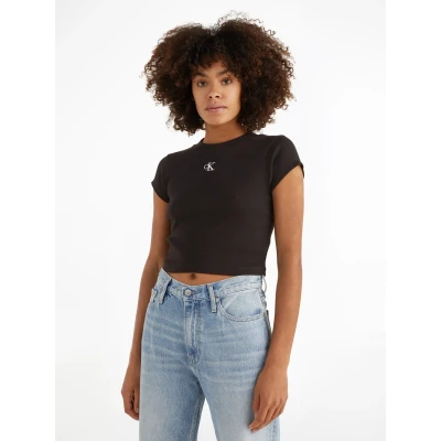 Abbildung von Calvin Klein Jeans Cropped SLIM TEE Tshirt basic, Damen, Größe: Small, Black