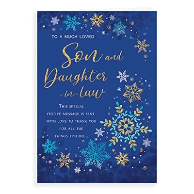Abbildung von Piccadilly Greetings Klassische Weihnachtskarte für Sohn und Schwiegertochter Regal Publishing, C85456, Blau, 22,9 x 15,2 cm