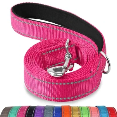 Abbildung von Joytale Hundeleine Kleine Hunde Leicht, Doppelseitig Reflektierende Leine Hund aus Nylon mit Gepolstertem Griff, 1,8m x 2cm, Hotpink