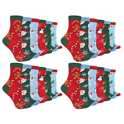 Abbildung von Sock Snob Kinder Bunt Weihnachtssocken Atmungsaktiv Baumwolle Lustig Socken für Jungen und Mädchen (27 30, 24 Pack)