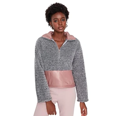 Abbildung von TRENDYOL Damen Collar Striped Regular Sweatshirt, Gray, L EU