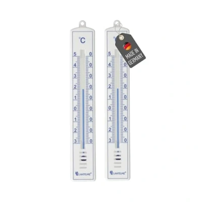 Abbildung von Lantelme 2 Stück Außenthermometer Set Wetterfest aus Kunststoff 18cm Farbe Weiß präzise Temperaturanzeige Analog 30 bis 50C Thermometer auch für Haus, Innen, Garten und Außen (Weiss)