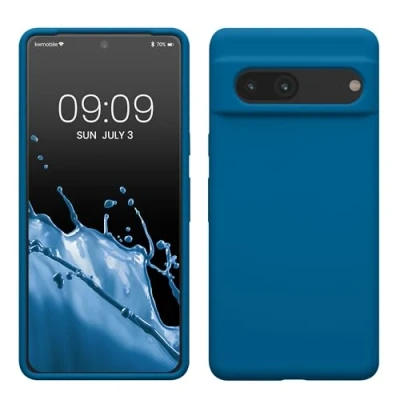 Abbildung von kwmobile Hülle kompatibel mit Google Pixel 7 Silikon Handy Case Handyhülle weiche Oberfläche kabelloses Laden Blue Reef