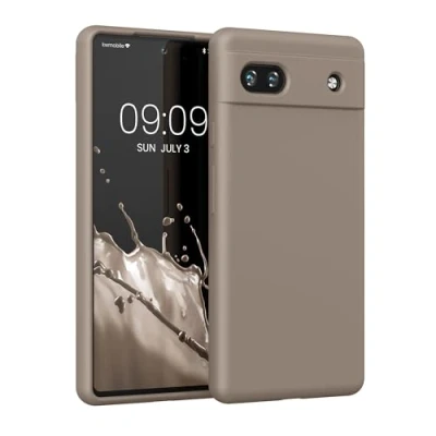 Abbildung von kwmobile Hülle kompatibel mit Google Pixel 6a Silikon Handy Case Handyhülle weiche Oberfläche kabelloses Laden Taupe