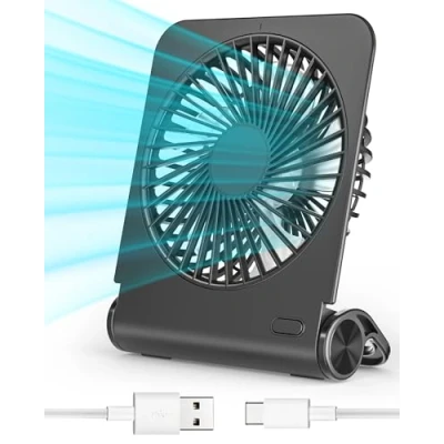 Abbildung von Vankarr Klein Tischventilator Leise USB Ventilator Akku 2500mAh Tragbarer Handventilator Mini Tisch für Büro, Zuhause, Reisen, 4 Geschwindigkeitsstufen, 220Einstellbar
