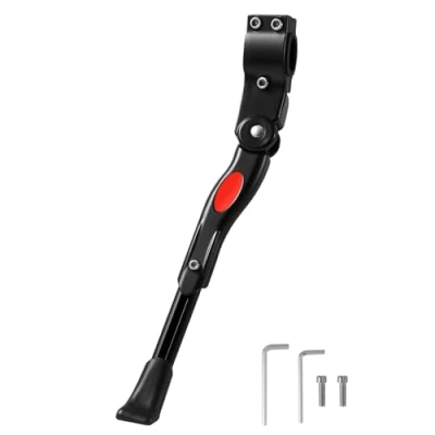 Abbildung von Vinabo Fahrradständer,Verstellbarer Fahrradständer aus Aluminiumlegierung,Fahrradseitenständer,höhenverstellbar mit rutschfestem Gummifuß, für 24 27 Zoll Fahrräder,BMX,700c,MTB, Schwarz