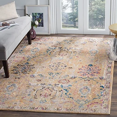 Abbildung von SAFAVIEH Traditionell Teppich für Wohnzimmer, Esszimmer, Schlafzimmer Bristol Collection, Kurzer Flor, Kamel und Blau, 122 X 183 cm