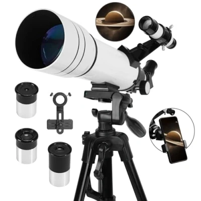 Abbildung von Teleskop, Astronomie Teleskop für Erwachsene High Powered, 70mm Apertur 400mm Professionelle Refraktor Teleskope Kinder &amp; Anfänger (White)