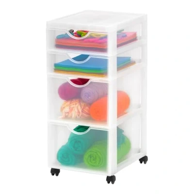Abbildung von Iris Ohyama Kunststoff Schubladenbox mit Rollen, 2 Tiefe und Flache Schubladen, Mattweiß, Griffe zum Ziehen, Für Schlafzimmer, Schule &amp; Büro, BPA frei, Schubladenschrank, Rollcontainer, DDDC 322