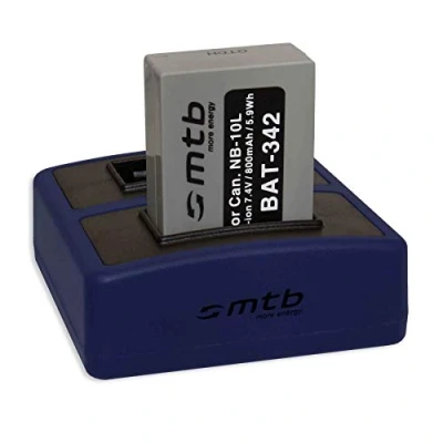 Abbildung von Akku + Dual Ladegerät Compact (USB) für NB 10L / Canon PowerShot G15, G16, G1 X, G3 SX40 HS, SX50 SX60 HS (inkl. Micro USB Kabel)