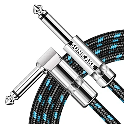 Abbildung von SONICAKE 3M Gitarren Instrumentenkabel 6.3mm Gitarrenkabel Lärmschutz mit Abgewinkelte Stecker und Standard Klinke Schwarz Blau