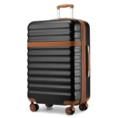 Abbildung von KONO Koffer Trolley Groß Reisekoffer von ABS+PC Hartschalenkoffer mit 4 Rollen TSA Schloss (Schwarz/Braun,XL)