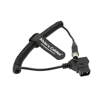 Abbildung von Alvin&#039;s Cables Mini XLR 4 Pin Buchse auf D Tap Coiled Stromkabel für ARRI RED Kameras 12V TVlogic Monitor
