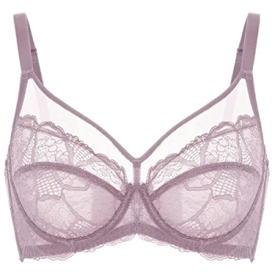 Abbildung von DOBREVA Damen Spitzen Minimizer BH mit Bügel Große Brüste Sexy Vollschalen Ungefüttert Rose Brown 85A