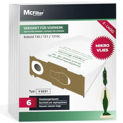 Abbildung von McFilter Staubsaugerbeutel (6 Stück), passend für Vorwerk Kobold VK 130, 131 SC, 6 St., mehrlagig, Pappdeckscheibe, inkl. Staubverschluss