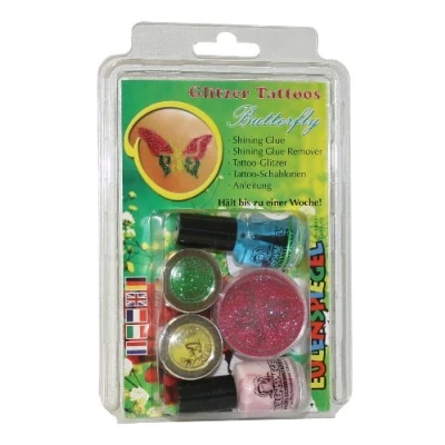 Abbildung von Eulenspiegel 730584 Glitzer Tattoo Set Butterfly, Glitter Set, Schmetterling, Karneval, Halloween, Mottoparty