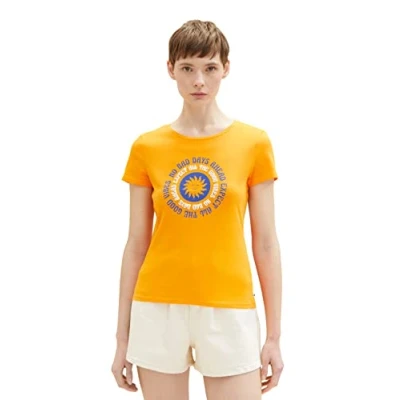 Abbildung von TOM TAILOR Denim Damen 1036549 T Shirt mit Print, 31684 Bright Mango Orange, L