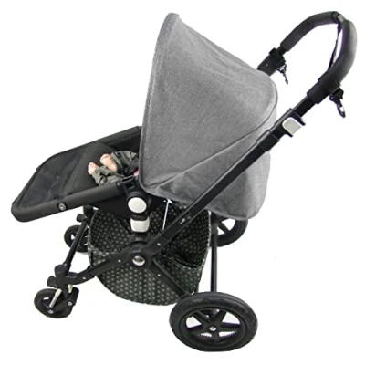 Abbildung von BAMBINIWELT Zubehör kompatibel mit BUGABOO Cameleon Sonnenverdeck Gurtpolster Lenkertasche für Kinderwagen Buggy (Sonnenverdeck meliert hellgrau)